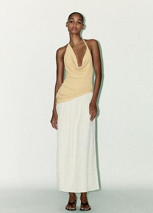 Комбинированное платье с воротником хальтер zara