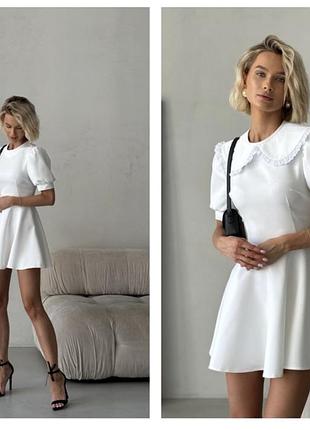 Сукня біла,з рукавом фонариком,з зйомним комірцем
