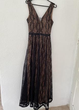 Сукня випускна вечірня чорна з беж.