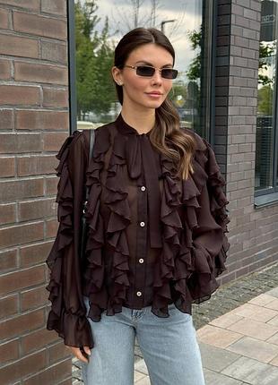 Трендовая шифоновая блуза с воланами