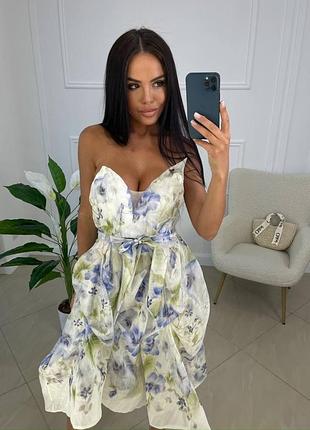 Белое нежное цветочное платье люкс