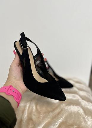 Черные туфли классические / черные туфли на каблуке / замшевые туфли черные
