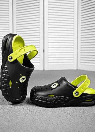 👟 чоловічі крокси чорні з салатовим  👟