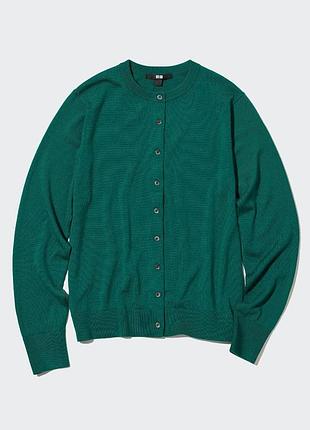 Uniqlo тонкий мериносовий кардиган смарагдового кольору вовна шерсть 100%