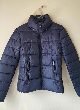 Куртка женская короткая средняя синяя с горлом воротником деми