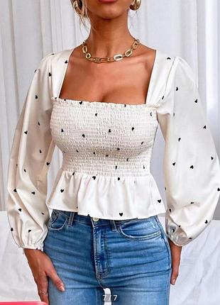 Шикарная блуза с объемными рукавами и жаткой / кофелы буфы / сердечки