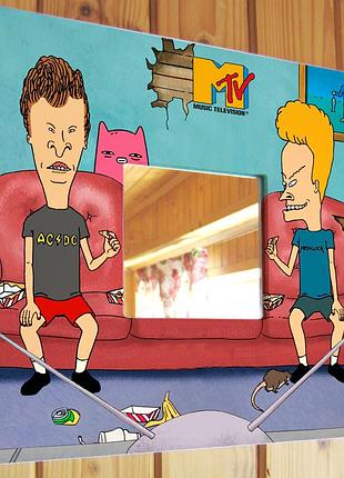 Декоративное зеркало "бивис и батхед. beavis and butt-head" подарок фанату мультсериала и mtv,пр