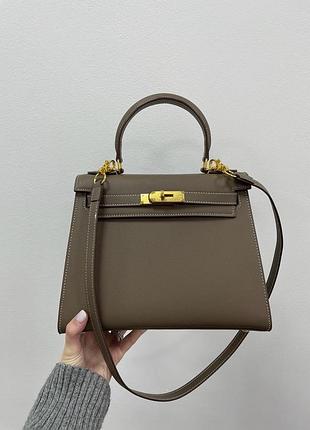 Сумка преміум kelly 25 grey/gold в стилі "hermes"7 фото