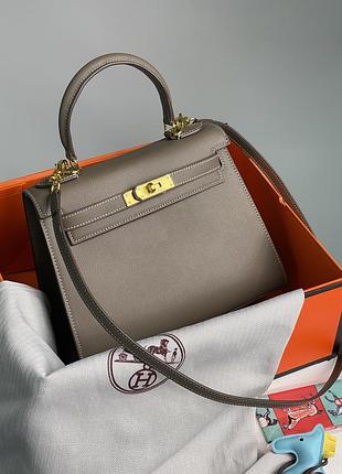 Сумка преміум kelly 25 grey/gold в стилі "hermes"2 фото