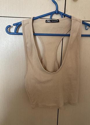 Кроп топ майка  трикотажний в рубчик бежевий zara