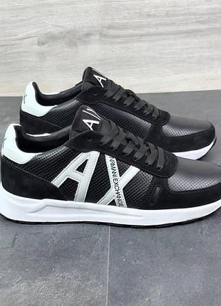 Кожаные кроссовки armani exchange весна-лето цвет черный/белый