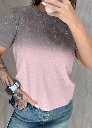 Нереально шикарные футболочки омбре в стразах сваровски,хит сезонов.