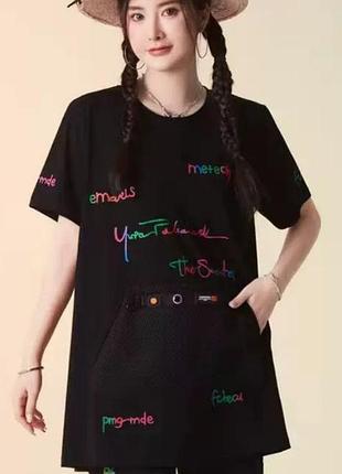 Футболка повседневная  с принтом летняя круглым вырезом