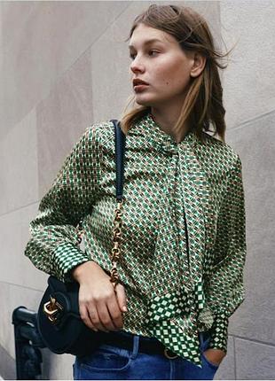 Брендовая атласная блуза новая коллекция от zara геометрический принт от zara