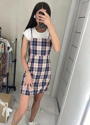 Короткий сарафан в клетку на бретелях от primark