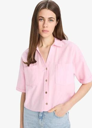 Укороченная рубашка из смеси льна zara
