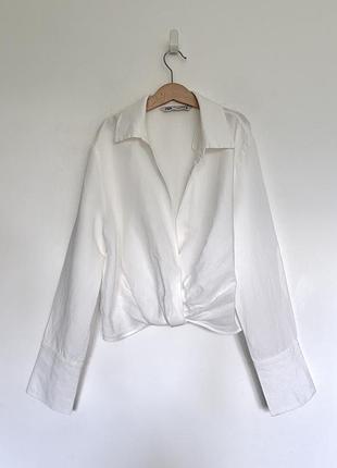 Кроп блуза zara, лен+вискоза