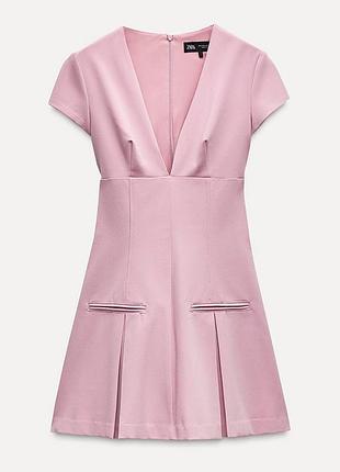 Новое розовое платье с бантовыми складками на подоле zara