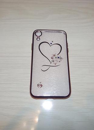 Чохол для iphone xr стрази серце рожеве золото