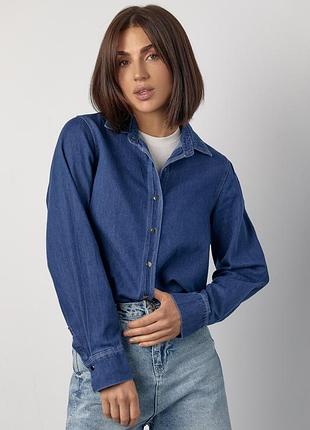 Джинсова жіноча сорочка на металевих кнопках
