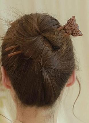 Оригинальная деревянная китайская палочка для волос двойная бабочка 🦋 бохо