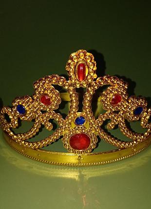Маскарадная корона королевы (принцессы), золотистая с "самоцветами"+подарок