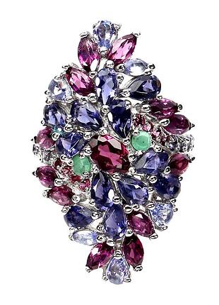 Каблучка срібло 925 натуральний гранат родоліт іоліт танзаніт