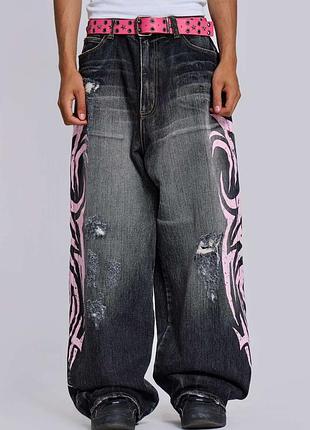Штани jaded london pink blade xxs-xl colossus jeans з рожевим принтом