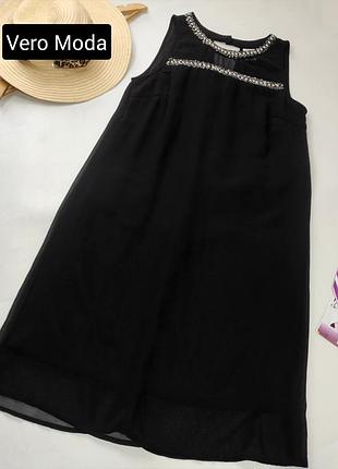 Платье женское мини черная шифон с камнями от бренда vero moda s m