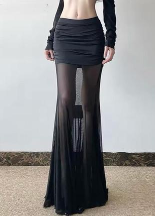 Довга спідниця чорна з сіткою spicy girl high street