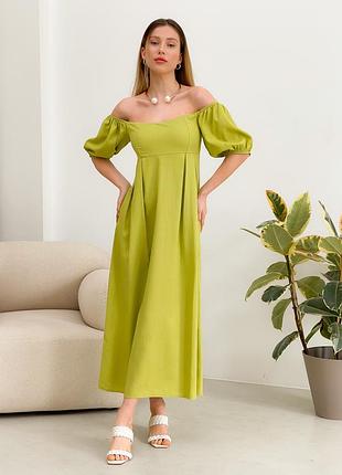 Льняное платье миди лен