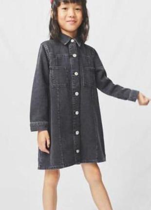 Джинсова пряма сукня на довгий рукав сукня сорочка джинсове плаття для дівчики 4-5р