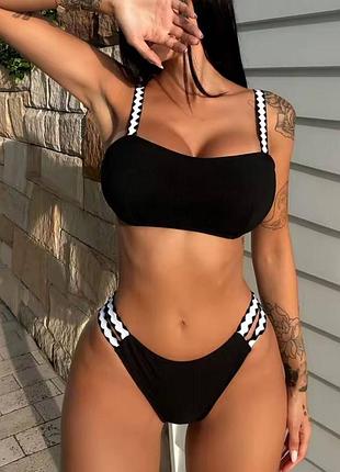 2464 чорний купальник з топом рубчик 687