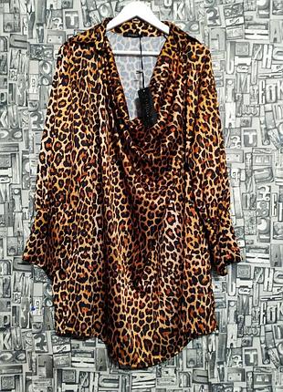 Уцінка, нова сатинова італійська леопардова туніка великого розміру від studio, батал.