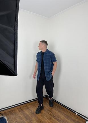 Синя мʼяка сорочка topman в клітинку, короткий рукав, топмен, теніска, шведка, літня