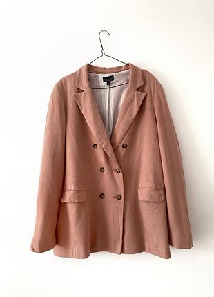 Двубортный женский пиджак блейзер из смеси льна и вискозы topshop
