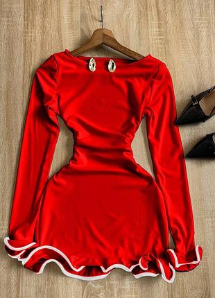 Жіноча червона трикотажна романтична сукня міні