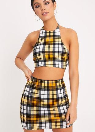 Жіночий костюм топ та спідниця у клітинку prettylittlething