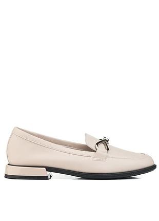 Туфли кожаные бежевые женские на низком удобном квадратном каблуке 2635т-а