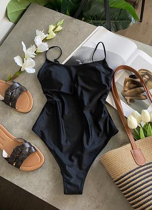Купальник жіночий суцільний на тонких бретельках h&m чорний