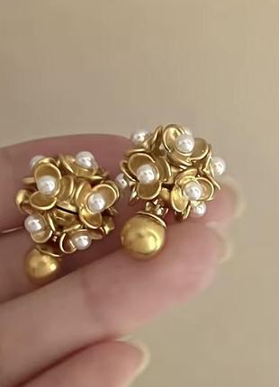 Серьги пусеты с искусственным жемчугом