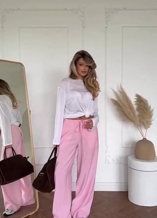 Комфортні широкі жіночі штани з натуральної тканини штапель легкі брюки