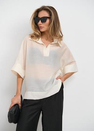 Бежеве напівпрозоре поло з тенселу