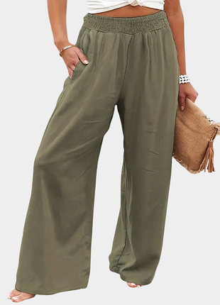 Широкі літні штани палаццо на еластичному поясі