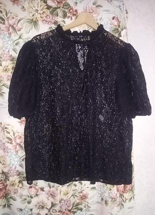 Гипюровая блузка на бархатных завязках, plus size 52-54