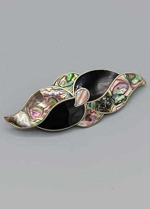 Винтажная заколка с инкрустацией перламутра халиотис гелиотис и черной эмали alpaca mexico
