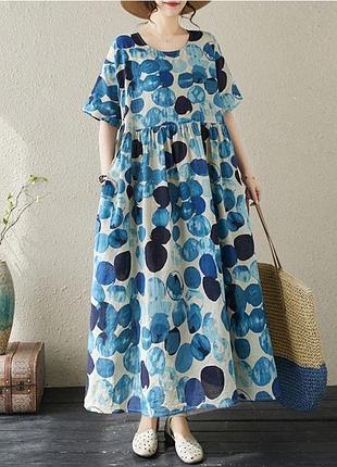 Повсякденне, натуральне, легке плаття міді, сарафан в абстрактний принт