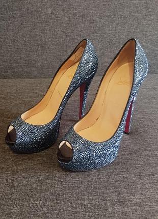 Туфлі christian louboutin blue lady peep swarovski 39,5 розмір, висота 15 см