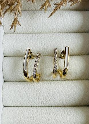 Серьги двойные кольца с камушками