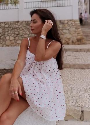 Платье - комбинезон женское короткое летнее из батиста, пышное , на тонких бретелях